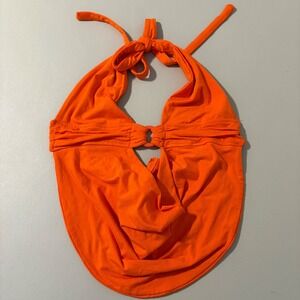 Musera Orange Halter Top Draped Cowl Neck Ring Detail Neon Summer Crop Top Small